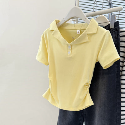 Damen Polo Stil Kurzarm-Top mit Knopfleiste Heidi-Mode