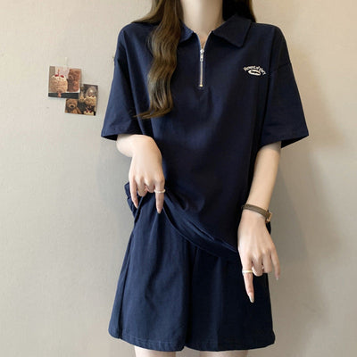 Femme Halbreißverschluss Polo Kleid Set Heidi-Mode