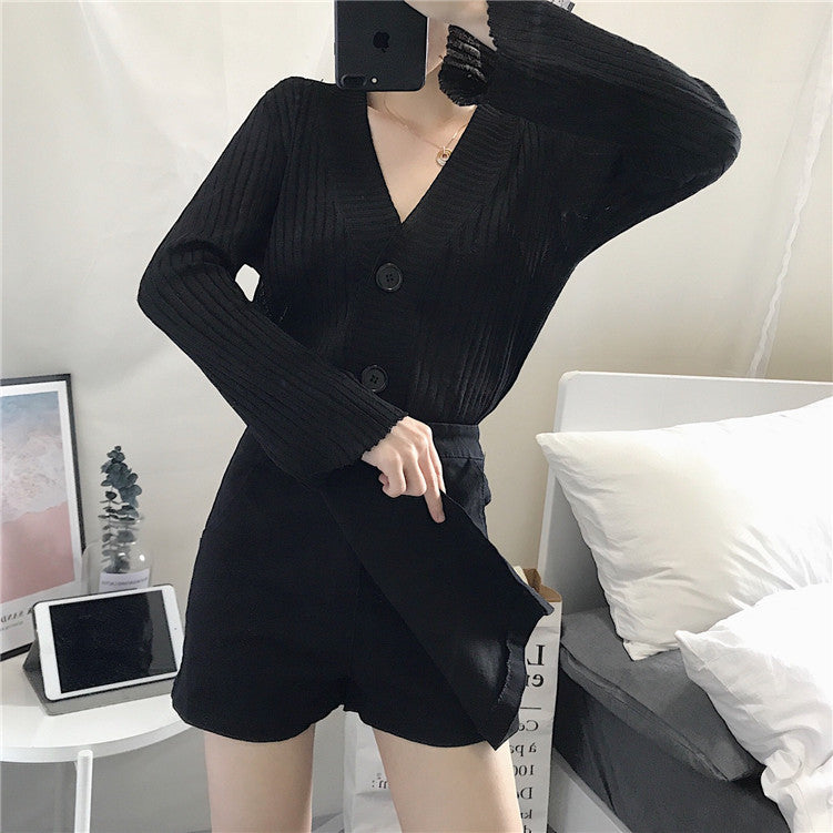 Femme Leichtgewichtig V-Ausschnitt Cardigan mit Glockenärmeln Heidi-Mode