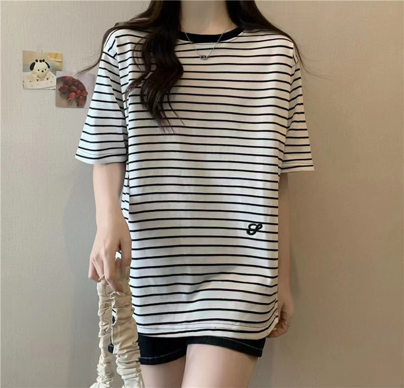 Femme Entspanntes Passform Gestreiftes T-Shirt Heidi-Mode