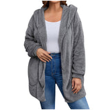 Damen nan kuschelige Teddy-Fleece Kapuzenjacke mit großen Eingrifftaschen und entspannter Silhouette Drune in Grau