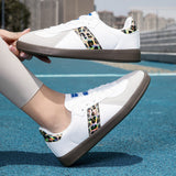 Damen Sportliche Schnür Leder Sneakers Mit Rutschfester Sohle – Bequeme Freizeitschuhe in Leopardenmuster