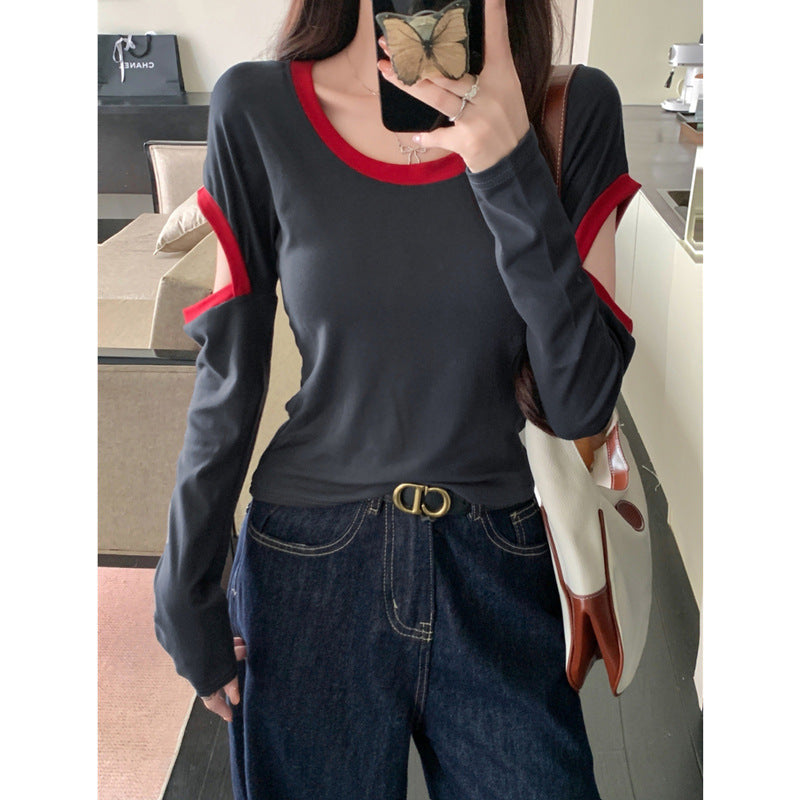 Femme Langarm-Ausschnitt-Detail-Oberteil Heidi-Mode