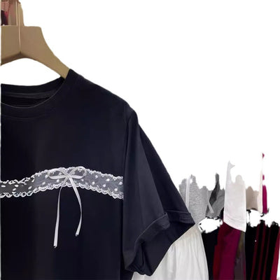 Femme Spitzenverzierte Freizeit-T-Shirt Heidi-Mode