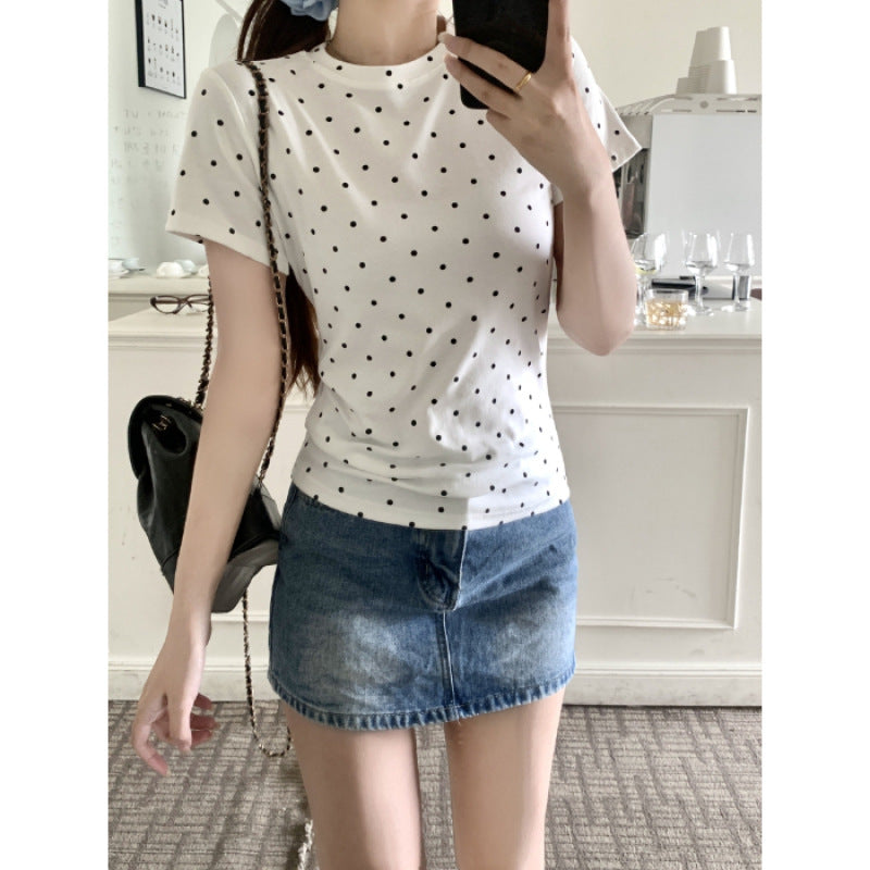 Damen Polka Dot Freizeit T-Shirt mit schmeichelhaftem Schnitt Heidi-Mode
