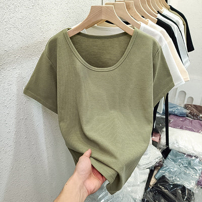 Femme Leichtgewicht Texturiertes Kurzarmoberteil Heidi-Mode