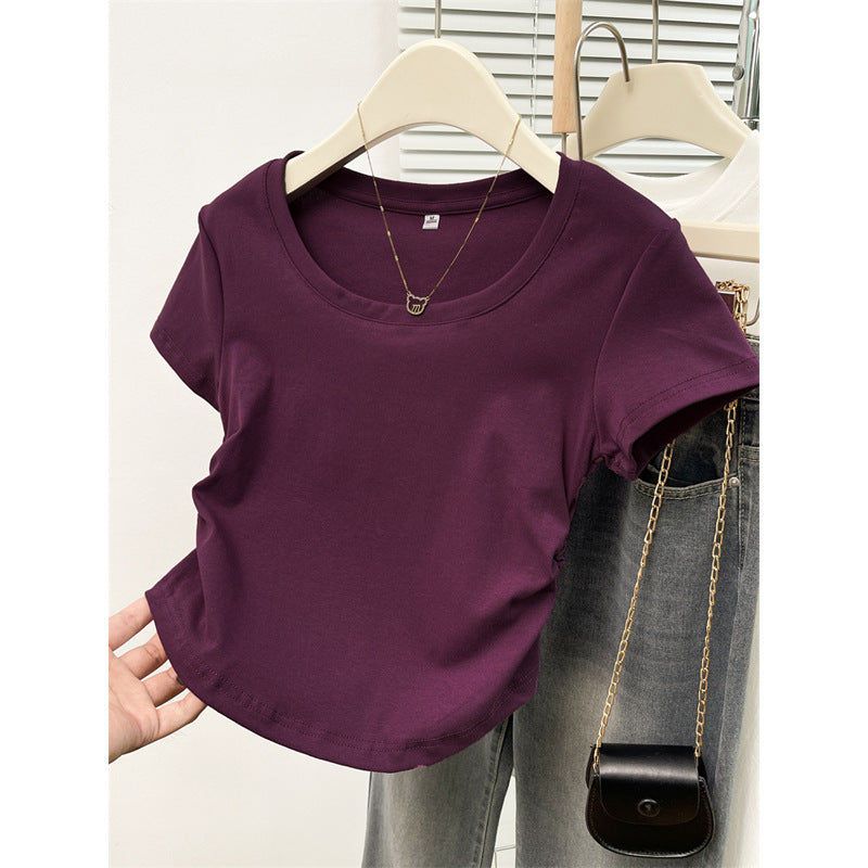 Femme Kurzarm Raffung Detail Oberteil Heidi-Mode