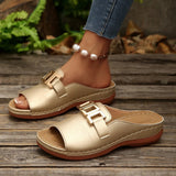Damen Slip-On Keilabsatz Sandalen Mit Schnalle – Bequeme Plateauschuhe in Gold