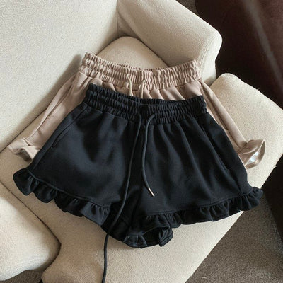 Femme Rüschensaum Kordelzug-Shorts Heidi-Mode