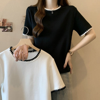 Femme Kurzarm-Top mit dekorativem Besatz Heidi-Mode