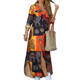 Damen nan langes Hemdkleid mit floralem Muster und seitlichem Schlitz Drune in Gelb