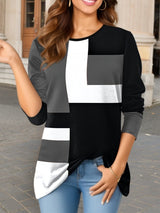 Damen nan geometrisches Colorblock Longsleeve-Tunika-Oberteil mit Rundhalsausschnitt und asymmetrischem Saum Drune in Grau