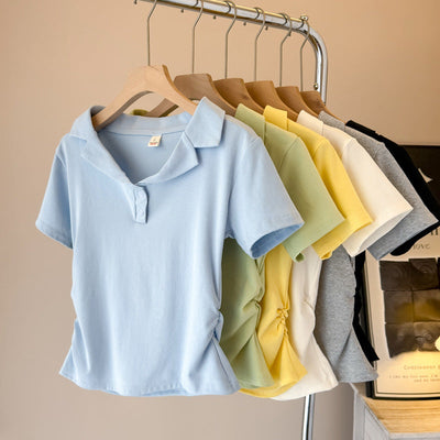 Femme Poloshirt mit kurzen Ärmeln und Kordelzugdetail Heidi-Mode