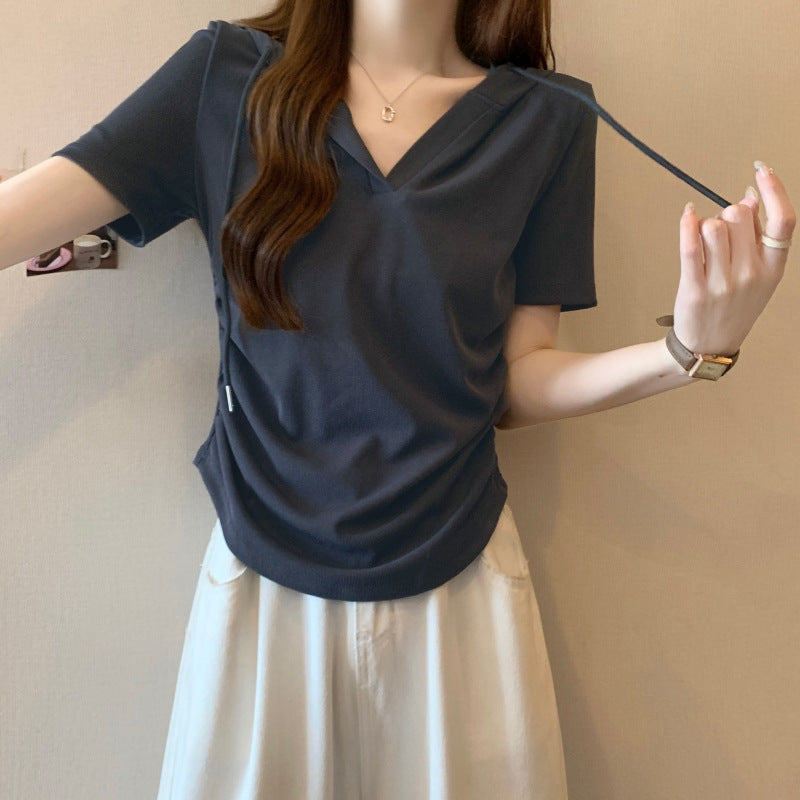 Femme Kurzarm Polo Hoodie Heidi-Mode