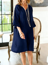 Damen Freizeitkleid Mit Rüschen – Hüftlang Lockeres Sommer Outfit in Dunkelblau