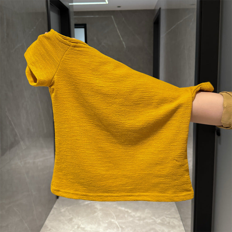 Damen Off-Shoulder Texturiertes T-Shirt Heidi-Mode