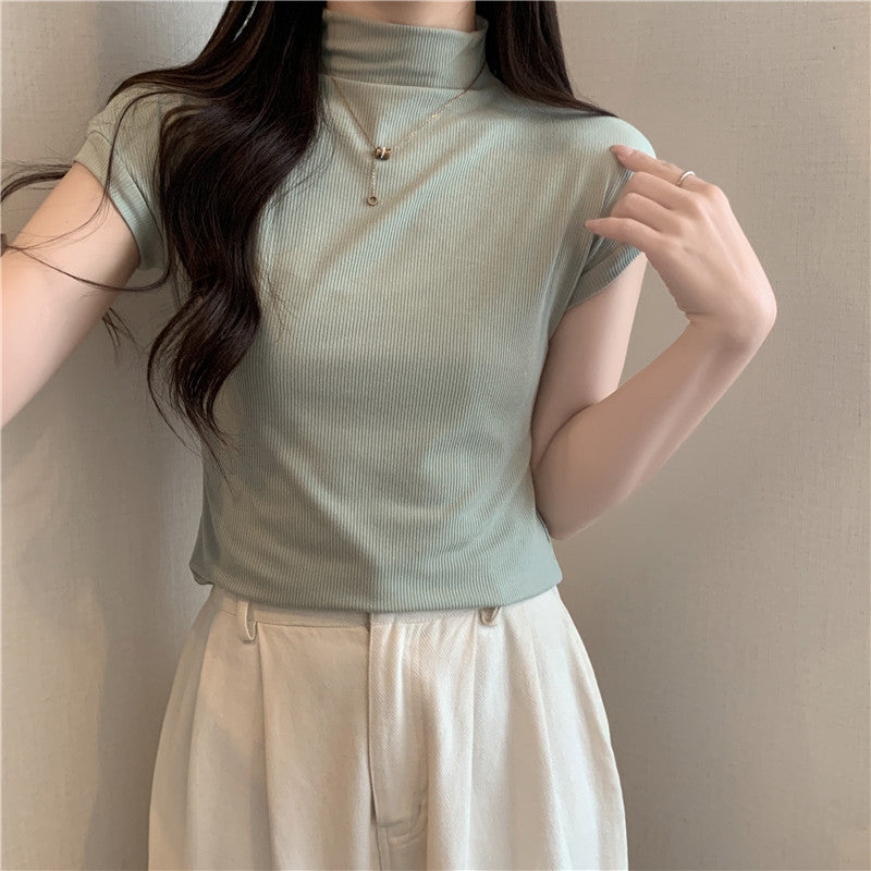 Femme Hochkragen Ripp T-Shirt Heidi-Mode