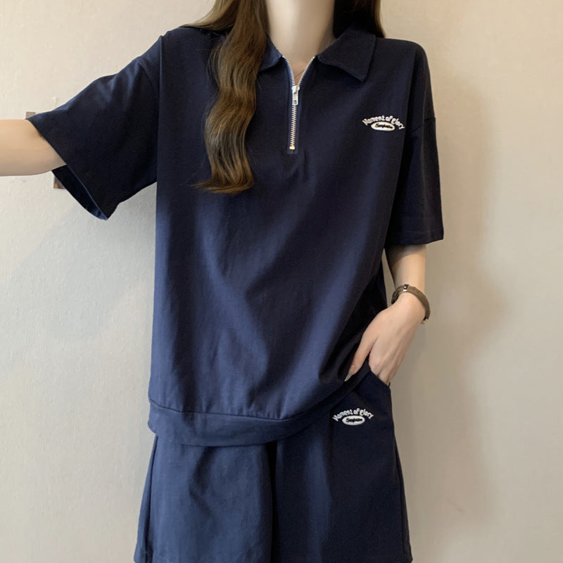 Femme Halbreißverschluss Polo Kleid Set Heidi-Mode