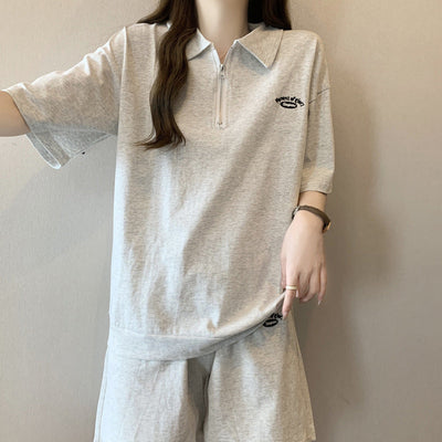 Femme Halbreißverschluss Polo Kleid Set Heidi-Mode