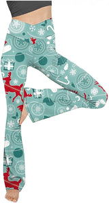 Damen nan taillenhohe Yogahose mit überkreuztem Bund und ausgestelltem Saum mit Schlitz Drune in Weihnachtsgrün