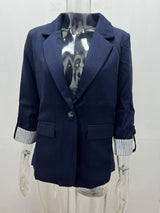 Damen nan taillierter dreiviertelarm Blazer mit Pattentaschen und umgeschlagenen Manschetten Drune in Originalfotos, große Stückzahl vorrätig