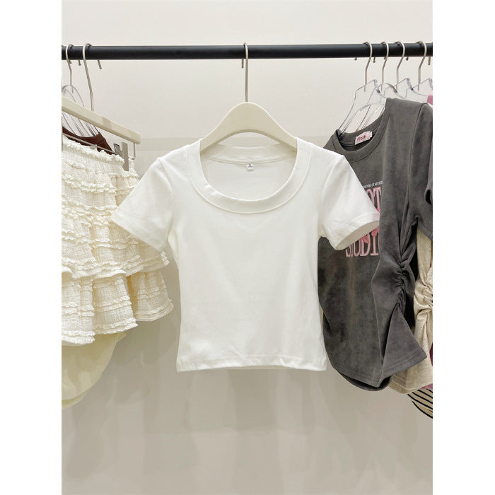 Femme Kurzarm Rundhals Baumwoll T-Shirt Heidi-Mode