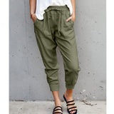 Damen nan lässige tapered Leinenhose mit elastischem Bund und Bündchen Drune in Militärgrün