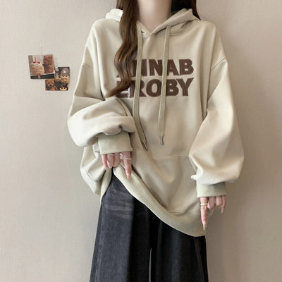 Damen Überdimensionale Grafik Kapuzenpullover mit Kängurutasche Heidi-Mode