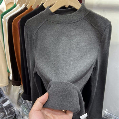 Damen Mock Neck Leichter Pullover Sweatshirt Heidi-Mode