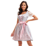 Damen nan traditionelles Dirndlkleid mit Schnürung und bestickter Tüllschürze Drune in 4519【Oberteil + Rock + Schürze + Schleife】