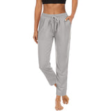 Damen nan komfortable Loungehose mit hohem Bund Tunnelzug Seitentaschen und leichtem Stretch Drune in Lange Hose Hellgrau