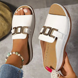 Damen Slip-On Keilabsatz Sandalen Mit Schnalle – Bequeme Plateauschuhe in Weiß