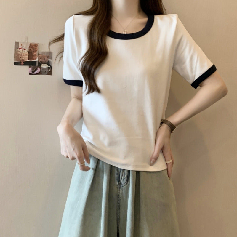 Damen Kurzarm T-Shirt mit Kontrastbesatz Heidi-Mode