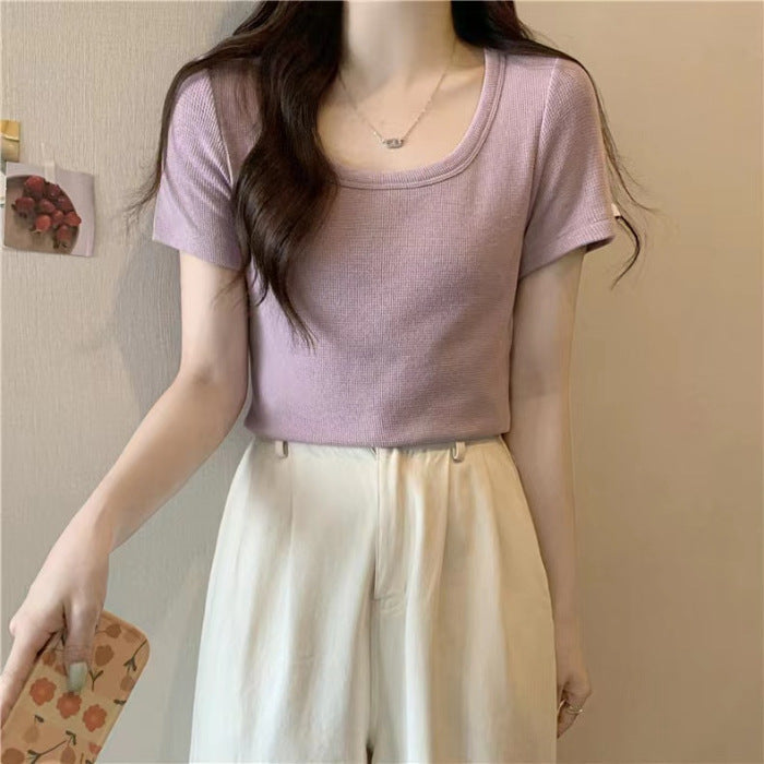 Femme Gerippte Kurzarm-Tee Heidi-Mode