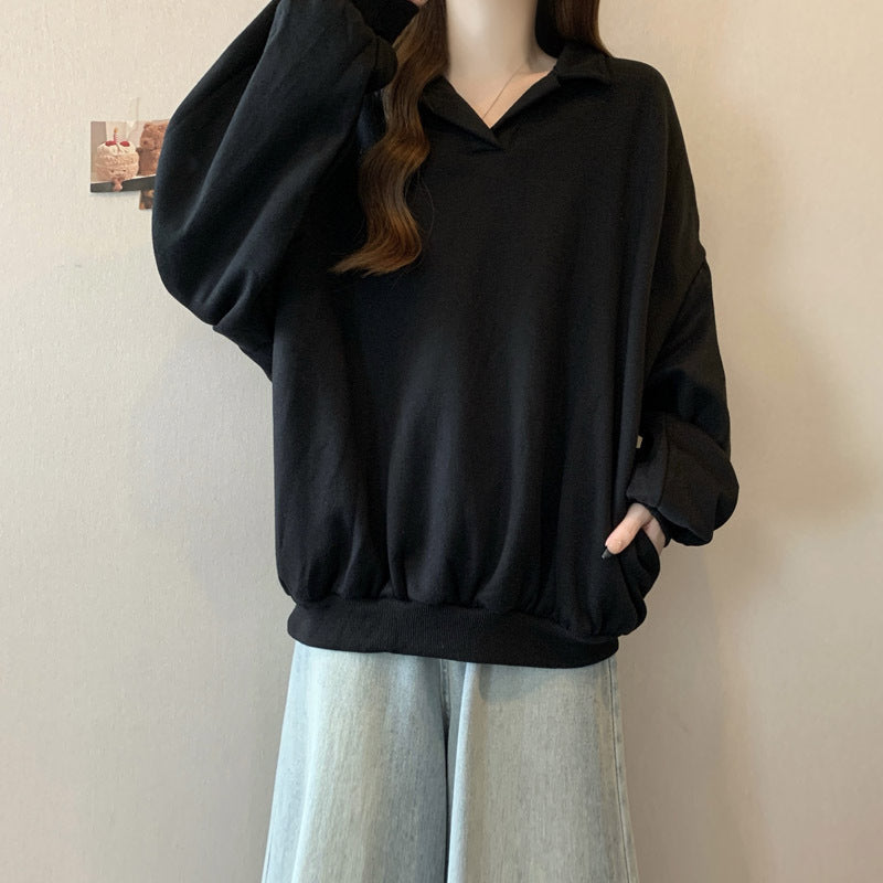 Damen Relaxed Fit Polo Style Sweatshirt mit Ballonärmeln Heidi-Mode