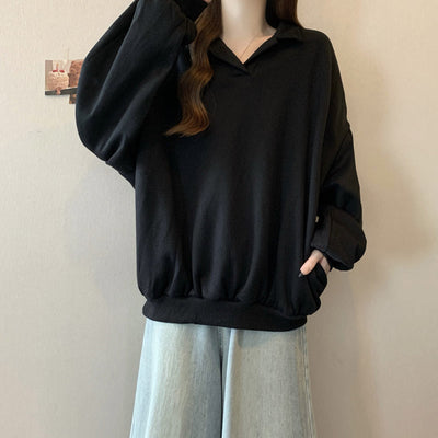 Damen Relaxed Fit Polo Style Sweatshirt mit Ballonärmeln Heidi-Mode