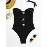 Damen Eleganter und modischer Monokini mit dekorativen Schnallen Drune in Schwarz