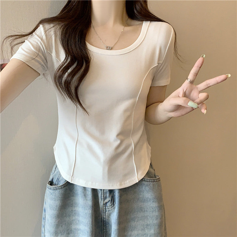 Damen Kurzarm-Fit Basic T-Shirt mit nahtlosem Design Heidi-Mode