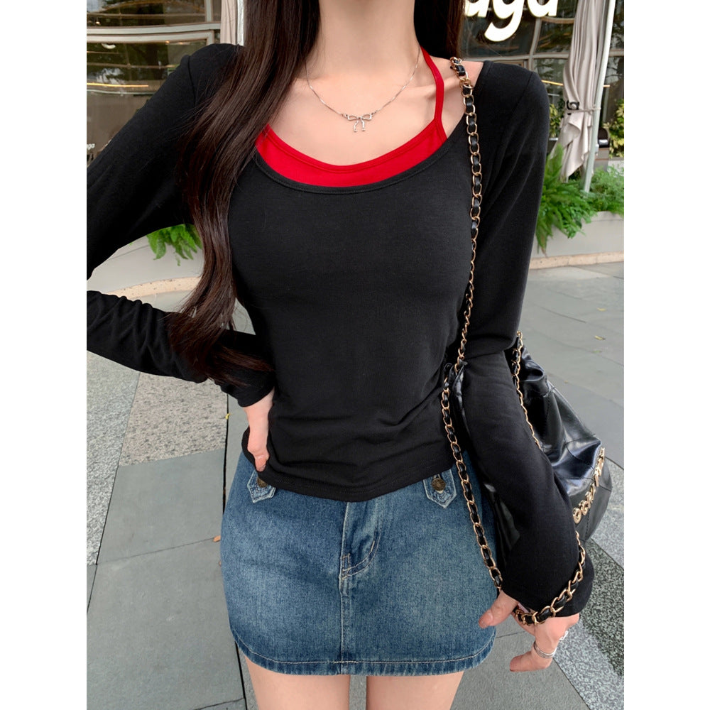 Damen Langarm-Layered-Top mit stilvollem Ausschnitt-Detail Heidi-Mode