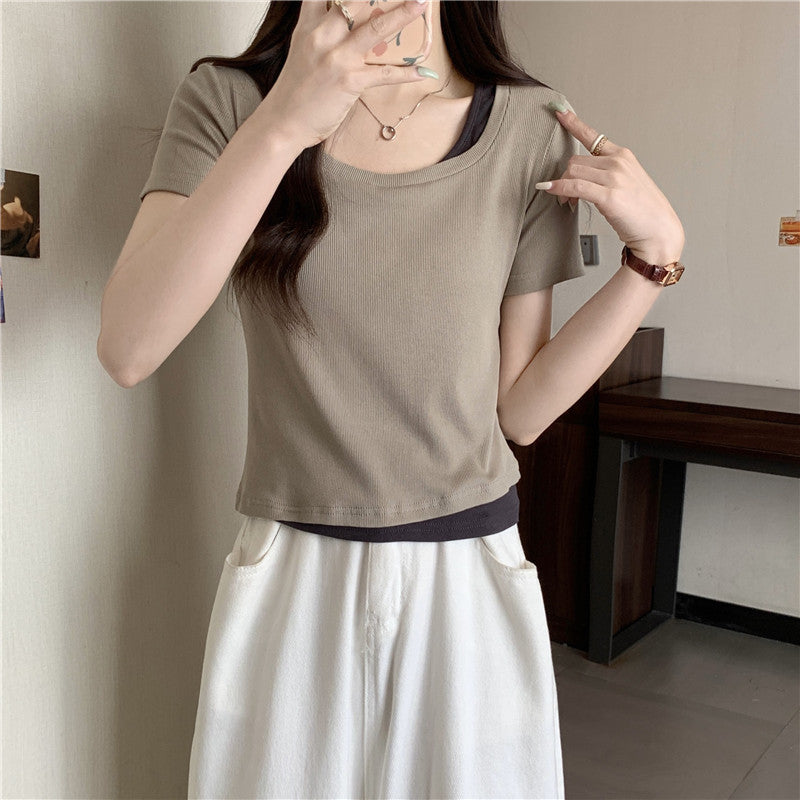 Femme Soft-Fit Schichten Rundhalsausschnitt T-Shirt Heidi-Mode