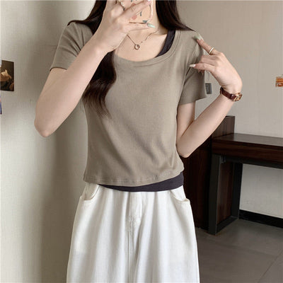 Femme Soft-Fit Schichten Rundhalsausschnitt T-Shirt Heidi-Mode