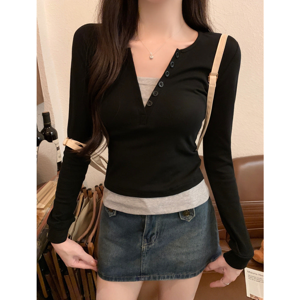 Femme Langarm Geschichteter Henley Oberteil Heidi-Mode