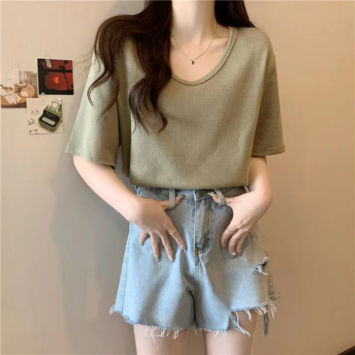 Damen Relaxed Fit Waffle Knit T-Shirt Heidi-Mode