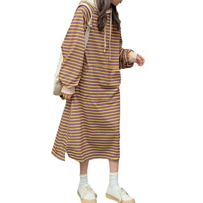 Damen Oversized Kapuzen gestreiftes Kleid Heidi-Mode