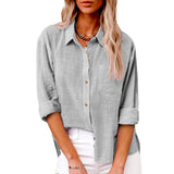 Damen nan oversized Leinen-Baumwollmix Hemdbluse mit Brusttasche und krempelbaren Ärmeln Drune in Grau