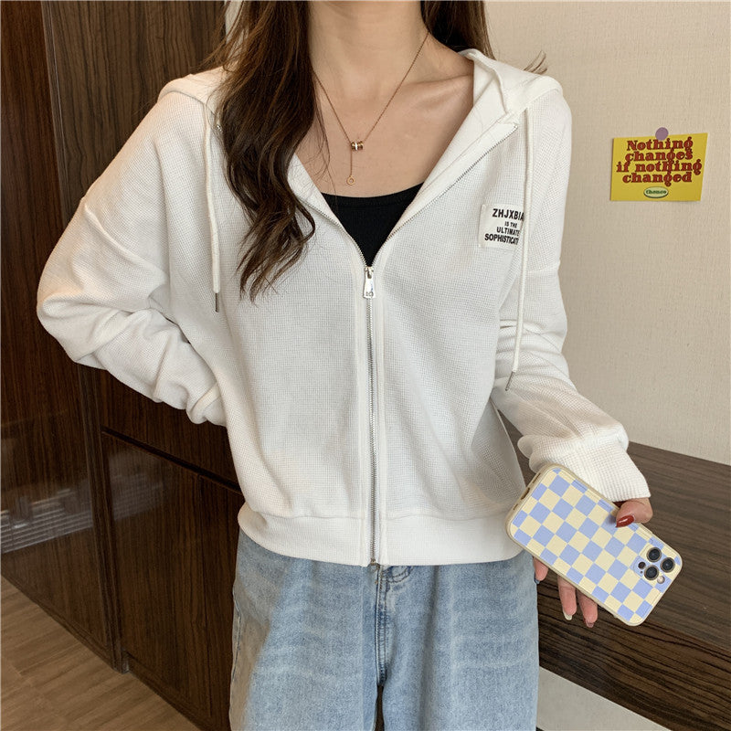 Damen Leichte Zip-Up Kapuzenjacke mit Plüschtextur Heidi-Mode