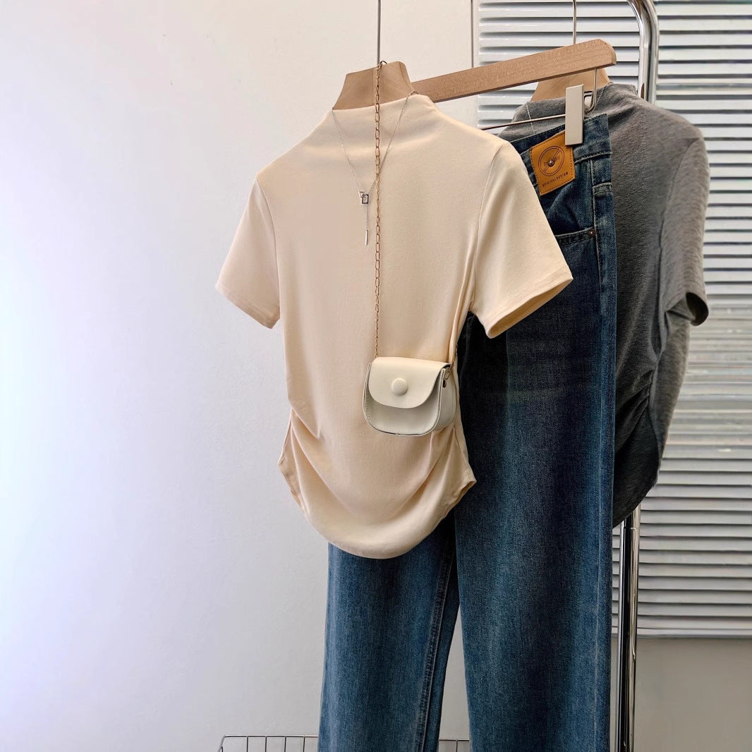 Damen Premium Enganliegendes Kurzarmshirt mit Eleganter Rückenverzierung Heidi-Mode