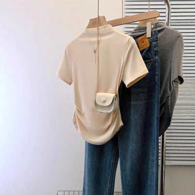 Damen Premium Enganliegendes Kurzarmshirt mit Eleganter Rückenverzierung Heidi-Mode