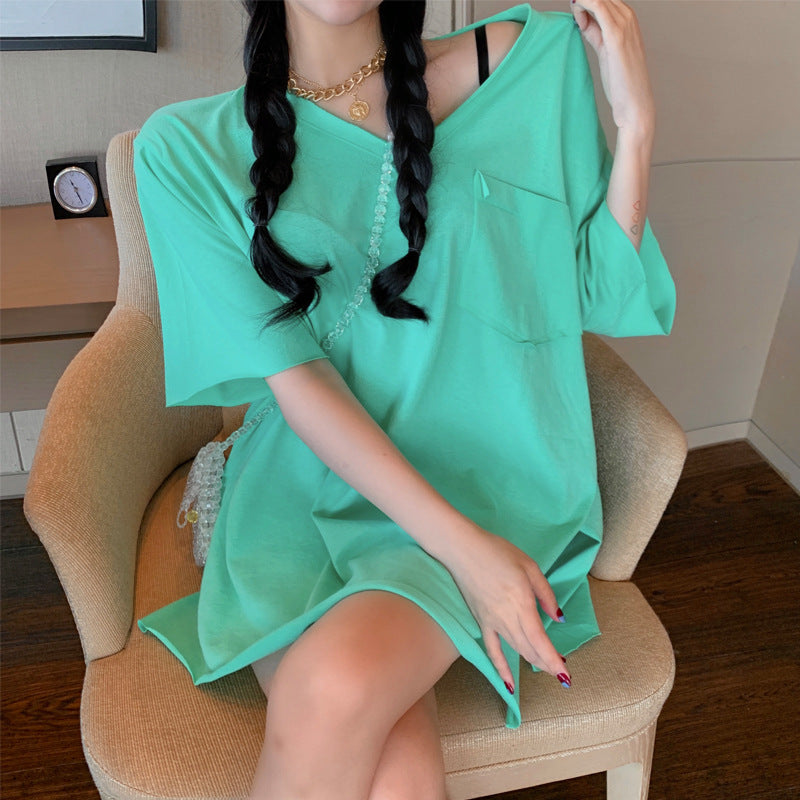 Damen Oversized V-Ausschnitt Top mit Taschen-Details Heidi-Mode