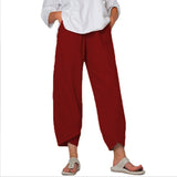 Damen nan lockere Leinenhose mit hohem Bund, Tulpen-Saum und seitlichen Eingrifftaschen Drune in Weinrot